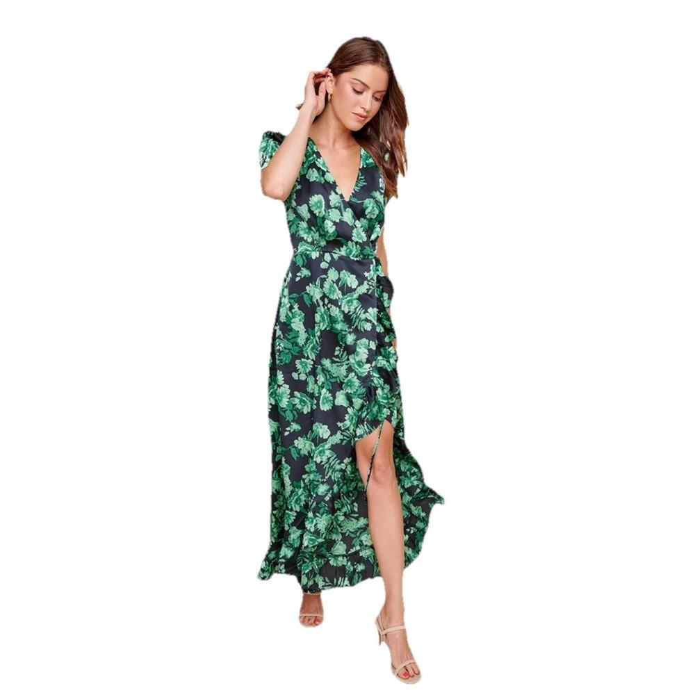 Sugar Lips Botanica Abelia Hi Low Maxi Dress Size‎ M Retail $85 True Wrap Green